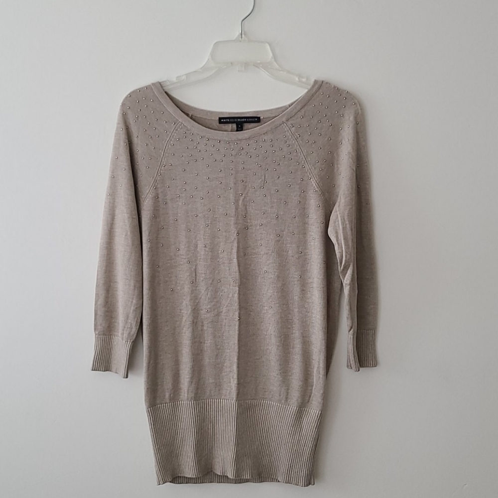 Lightweight taupe sweater with bead detail